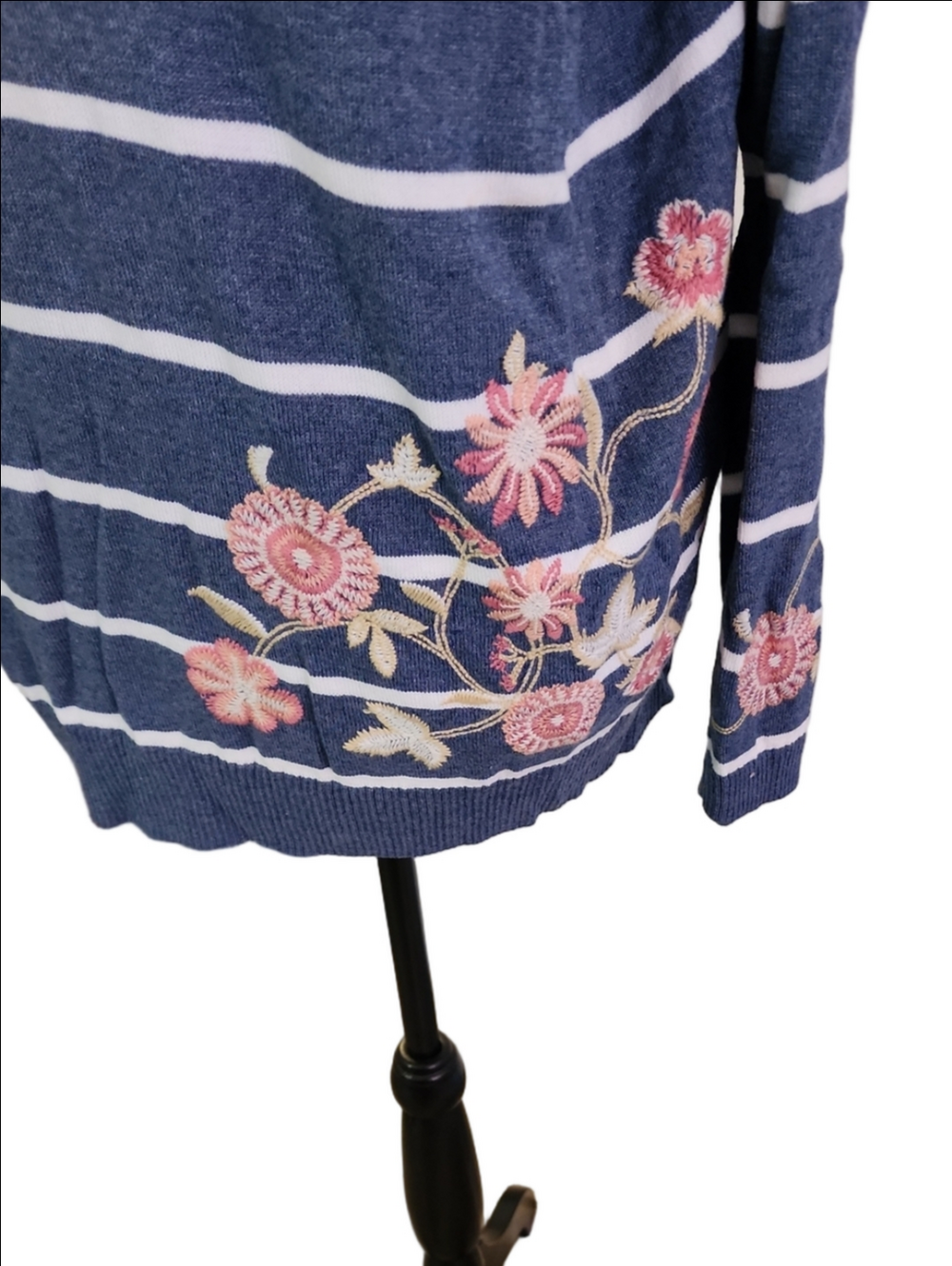 J. Jill Blue and White Striped Hooded Knit Top size M - Picture 2 of 8